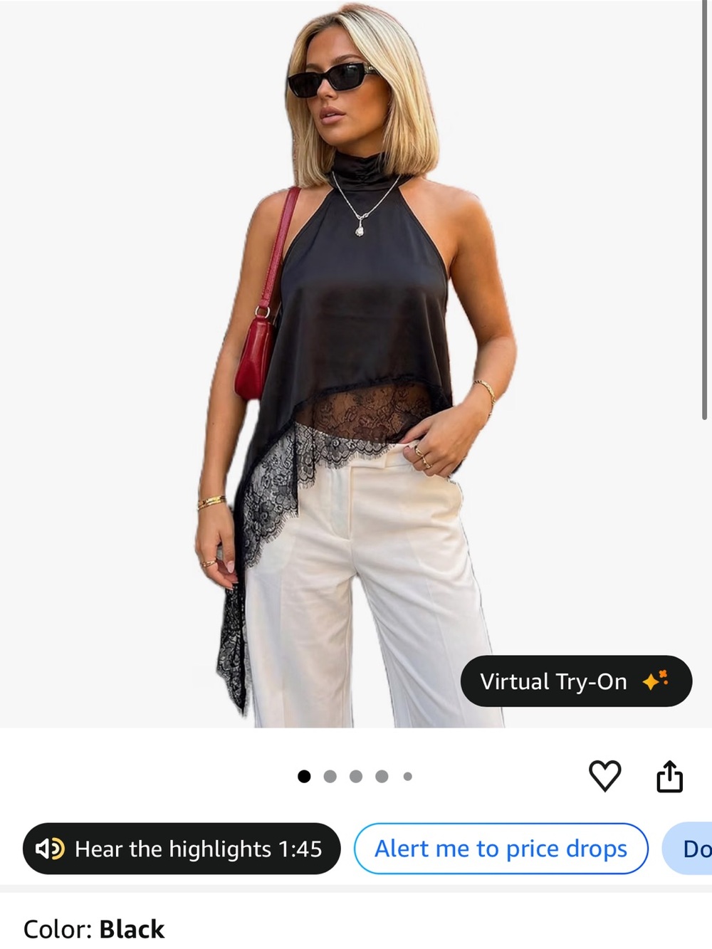 Amazon Black Halter Lace-Trim Camisole